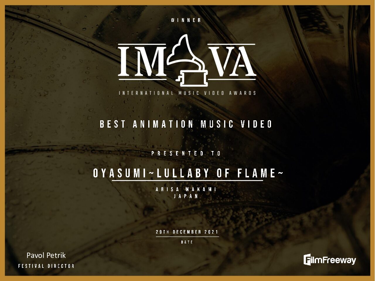 Sand Animation “Oyasumi” won London International Music Video Awards! – aco  takenaka